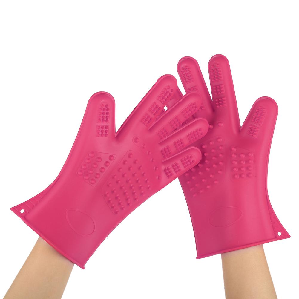 Silicone Waterproof Pet Bathing Brush Grooming Massage Gloves Dog Hair Comb Rose Red
