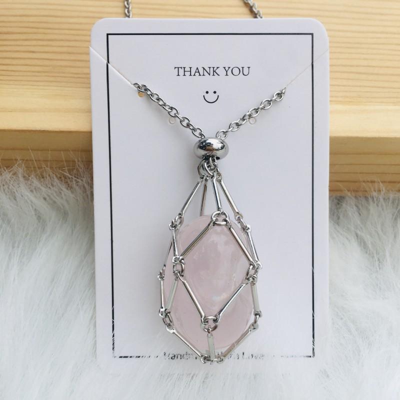 Adjustable Bamboo Link Chain Necklace With Handwoven Crystal Mesh Pendant Natural Gemstone Boho Choker Women Men
