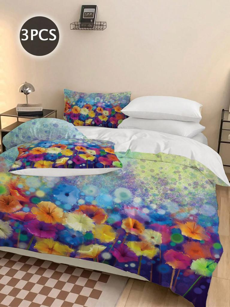 Watercolor floral pattern 3D printing down duvet cover soft and comfortable colorful bedding set artistic style duvet cover