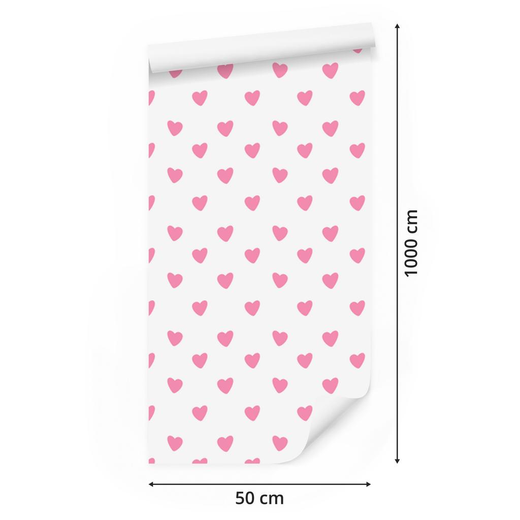 Hearts Wallpaper White and Powder Pink 50x1000