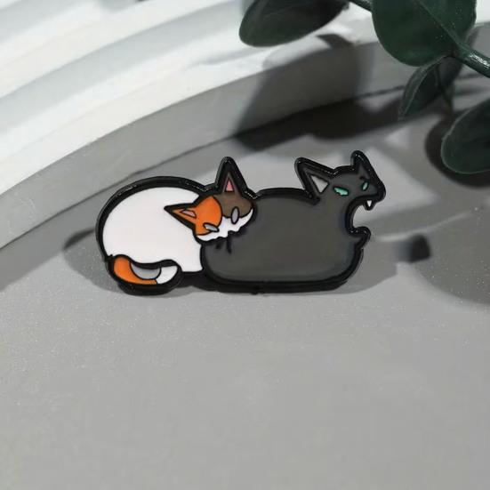 Two-Cat Cartoon Brooch Mean Cat Enamel Brooch Pin Digital 3D Technology Smooth Surface Black White Cats Pin Backpacks Hats Badge