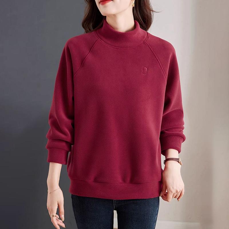 Sweatshirt for Women Cotton Oversize Fleece Thickened Loose Round Neck Casual Half Turtleneck Pullover Long Sleeve Top Sweatshirt