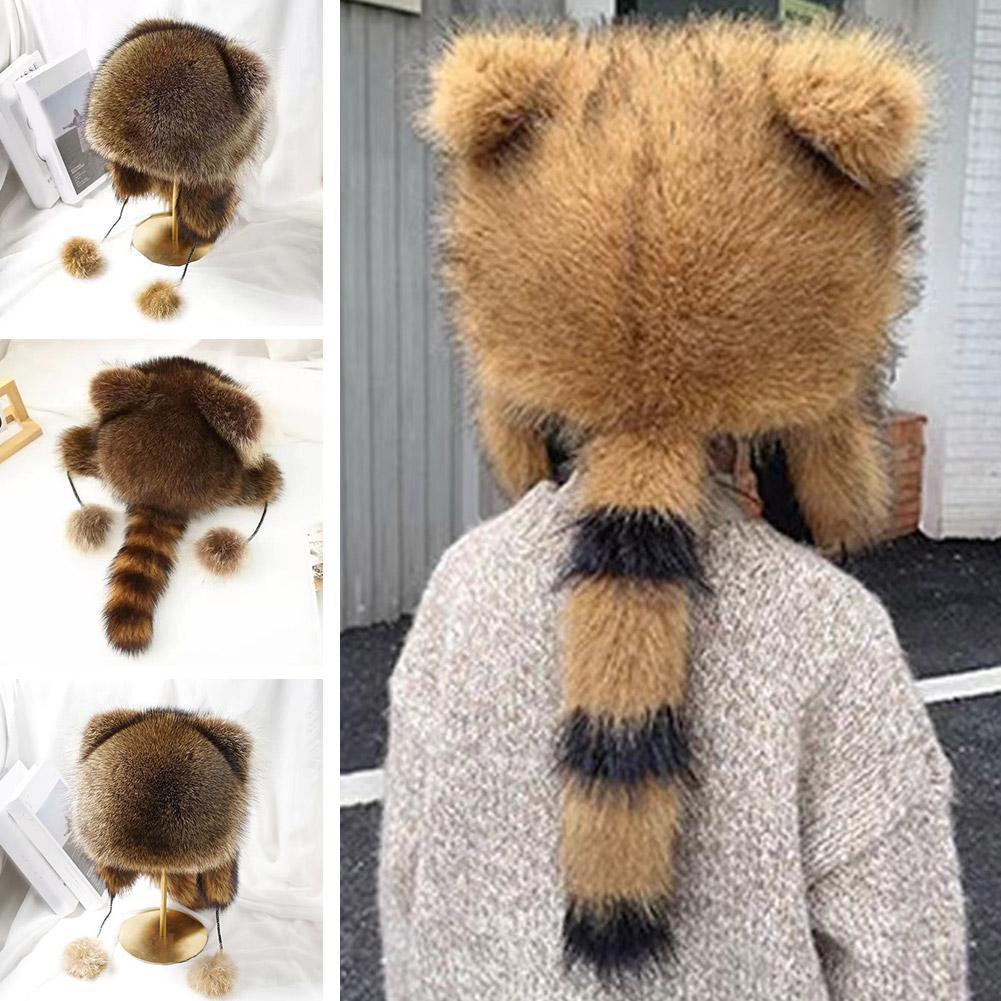 Russian Winter Warm Hat Snow Skiing Hat Caps Earflap Winter Raccoon Fur Bomber Hat Warmer Windproof Ski Cycling Hats