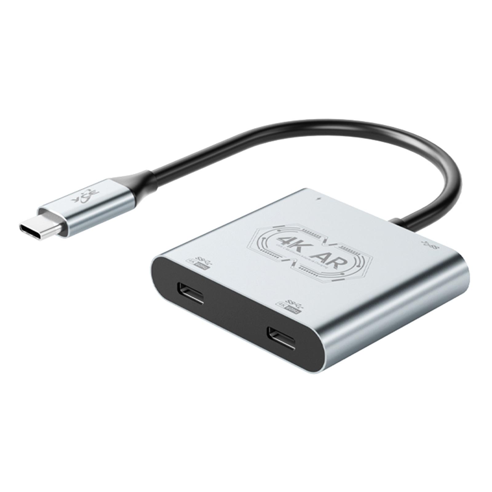 Двойной USB-C Адаптер для Зарядки AR-Очков, Хаб для AR-Очков, Бесшовный Хаб Быстрой Зарядки для Нескольких Устройств и Адаптер для Зарядки Switch PC серебряный