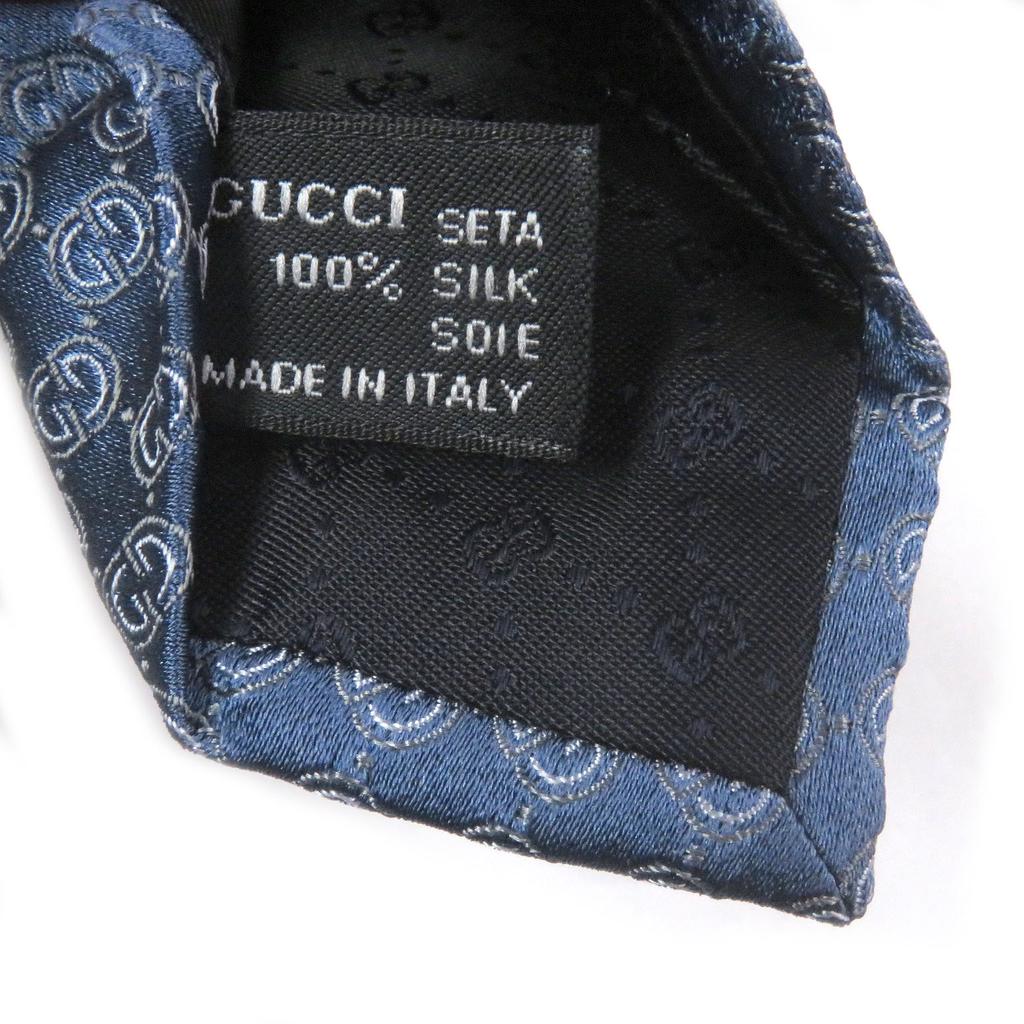 Pristine GUCCI Tie GG Logo Crest Wide Tie Light Blue Silk Mens Used