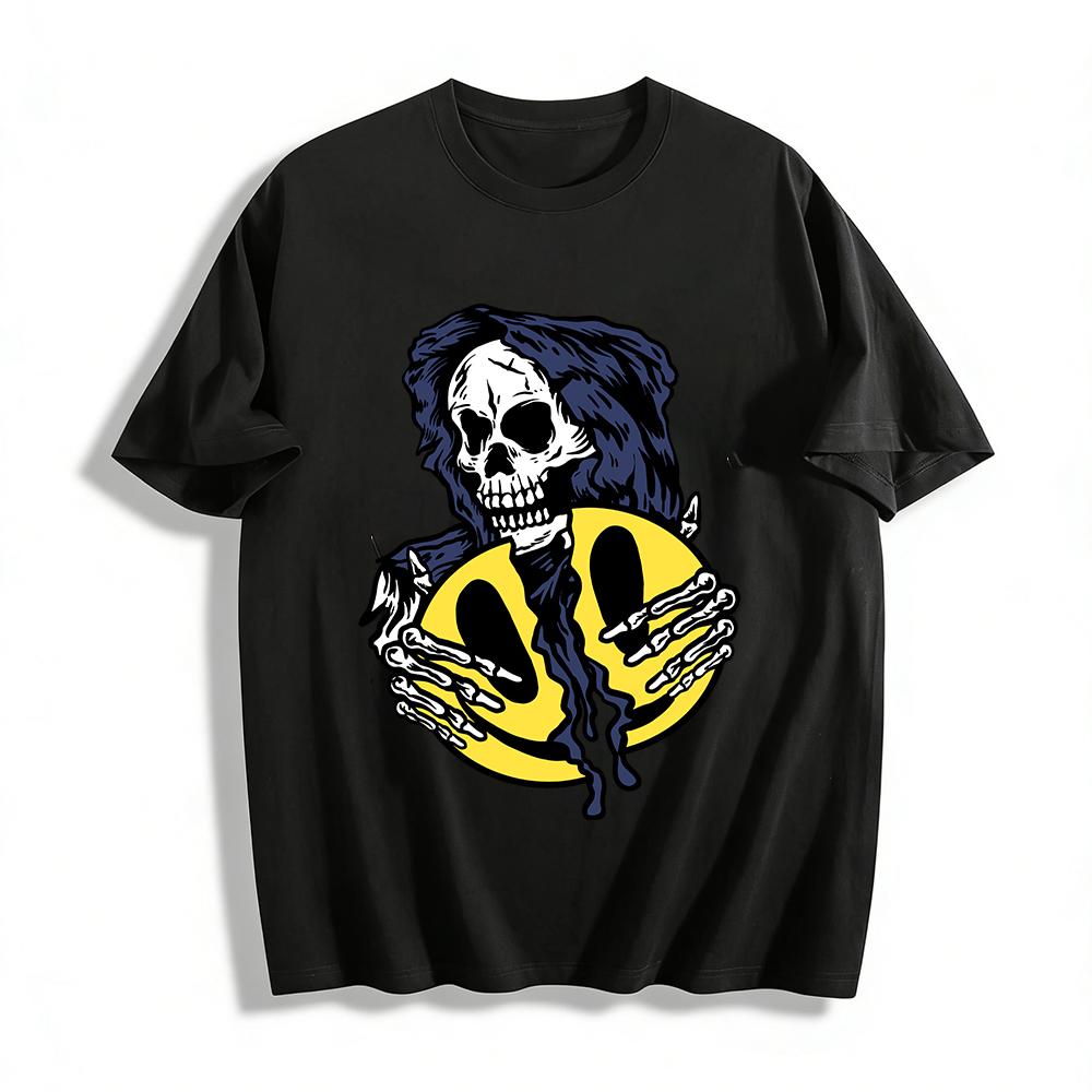 

Grim Reaper Hug Smile Face Graphic Streetwear Casual Tee Pure cotton T-shirt XXS