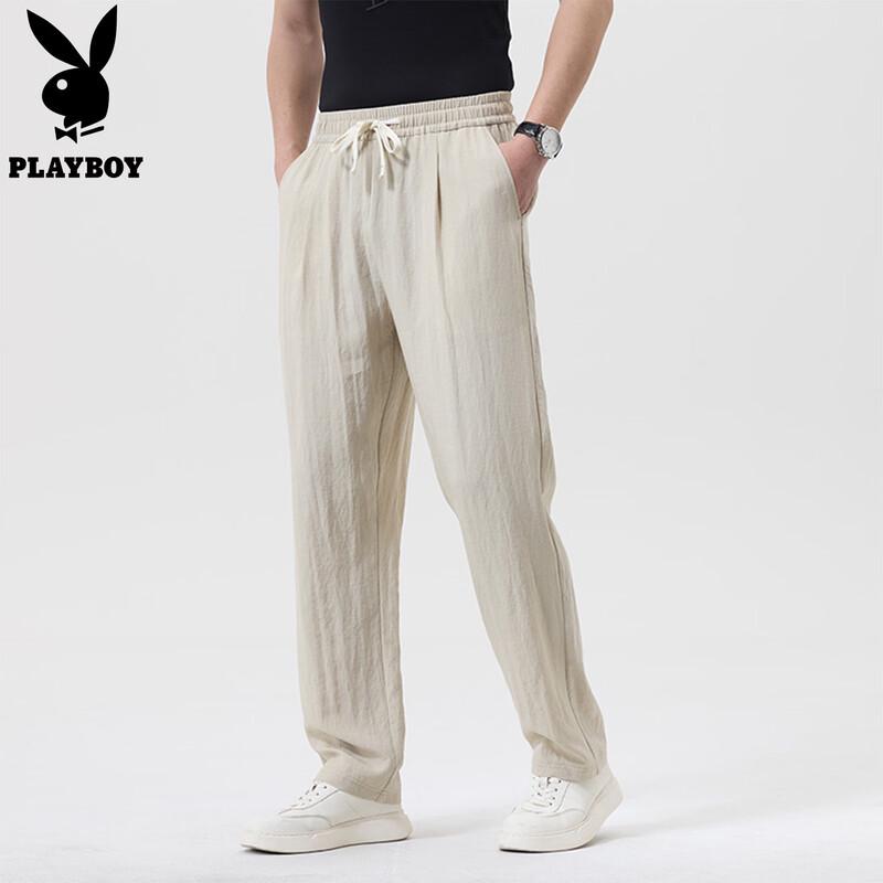

PLAYBOY Men s Loose-Fit Straight Ice Silk Casual Pants 4XL