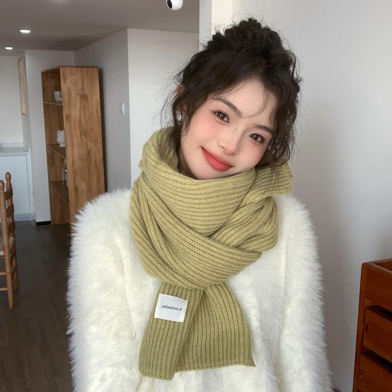 White Scarf Women's Winter Solid Color Wool Thickened Knitted Warm Scarf New Korean Version Versatile High Sense