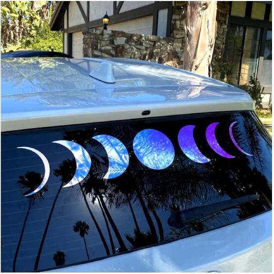 Moon Phase Stickers - Moon Phase Wall Decor - Moon Phase Mirror Set - Die Cut For Car,Boat,Room Deor,Mirror Decor - 3.2 Inches Diameter - Holographic