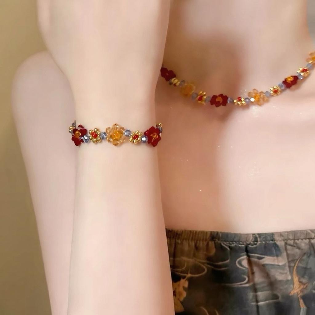 Colorful Dopamine Beaded Woven Flower Necklace, 2026 New Clavicle Chain