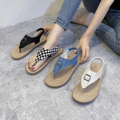 Sommer Flip Flops Sandalen Canvas Gürtelschnalle Damenschuhe Zehenclip Damen Flats Slipper 2024 Neu Rom Mode Damen Pantoletten