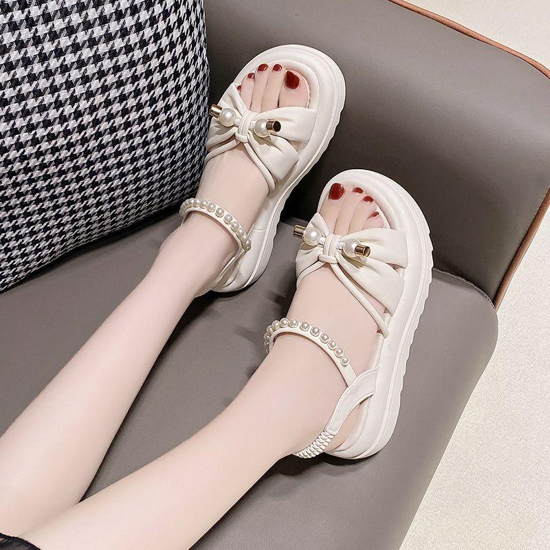 Beach Roman Style Pearl Platform Open Toe Woman Shoes Luxury 2025 Chic and Elegant Cheap Liquidation Comfort Sandals for Women