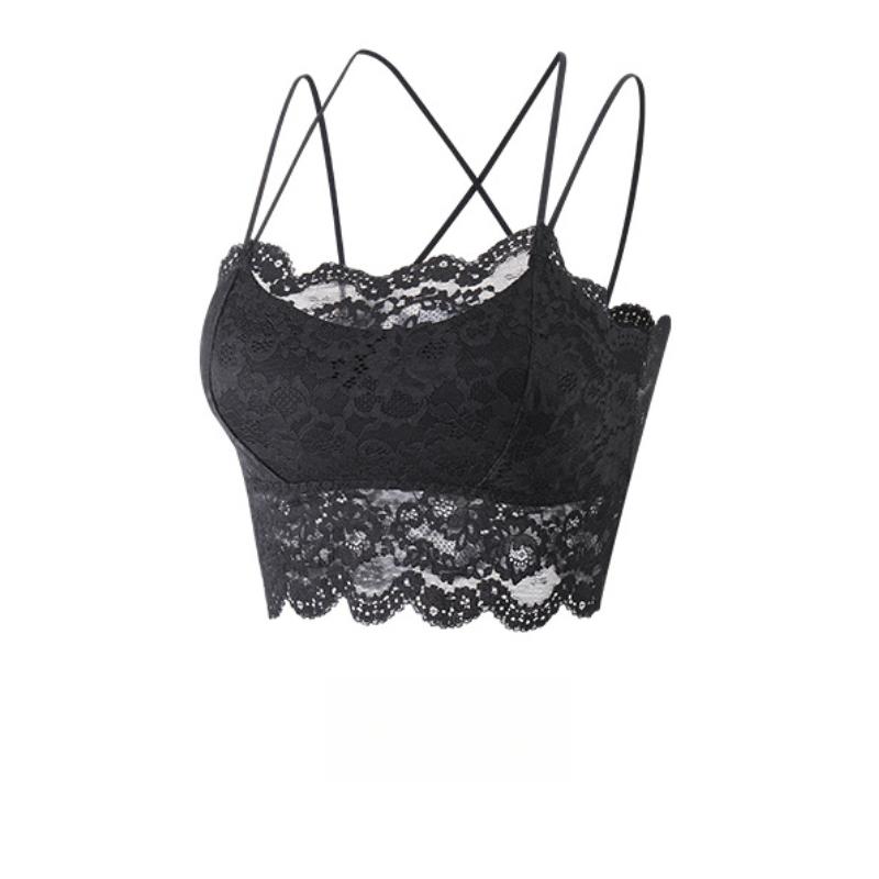 Sexy Floral Lace Camisole with Padded Bra for Women Thin Backless Tube-top No Underwire Bra