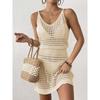 Abito da spiaggia sexy con scollo a V e vita lavorata a maglia, nuovo stile da donna