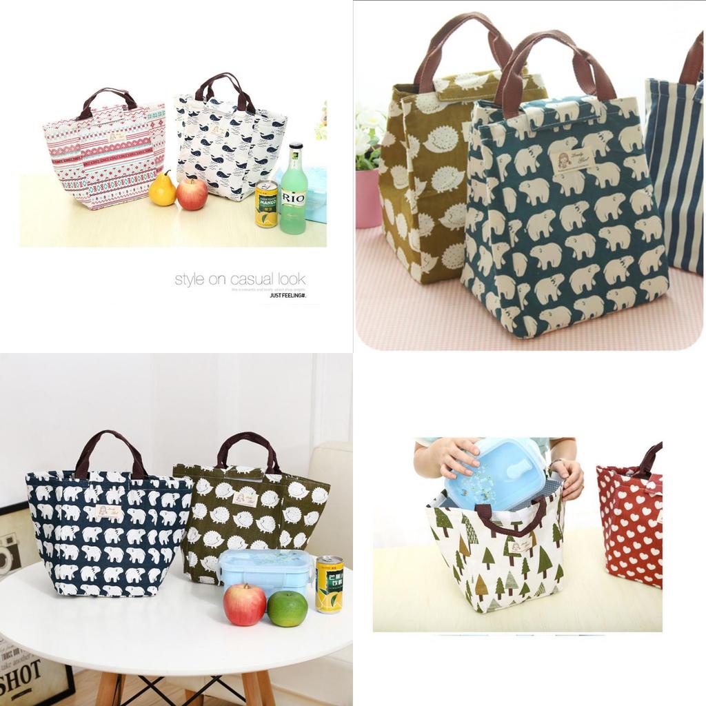 Charming Hedgehog And Whale Canvas Cooler Lunch Bag With Thermal Insulation