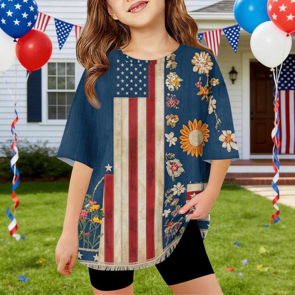 Kids Independence Day Print Round Neck Short Sleeve Casual T-shirt