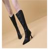 Mode Mode Spetsig Tå Smala Knähöga Stövlar Kvinnor Eleganta Högklackade Skor Street Style Bankett Morderna Långa Botas Mujer