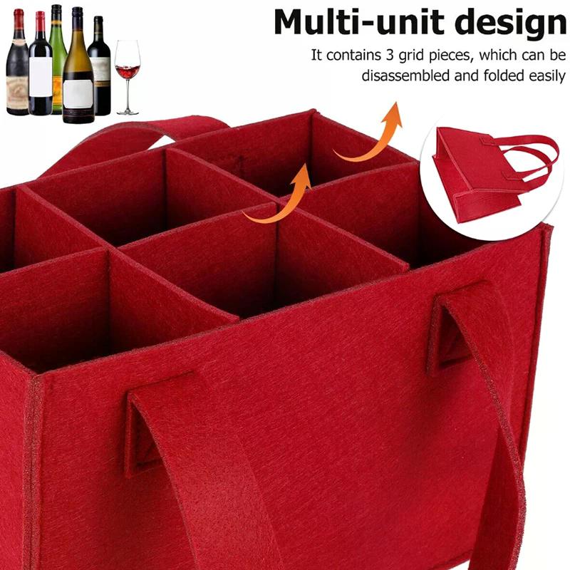Lightweight Foldable For Travel Wine Bottle Bag With Carry Handle Picnic Tear Resistant Waterproof 6 Compartments BBQ Party