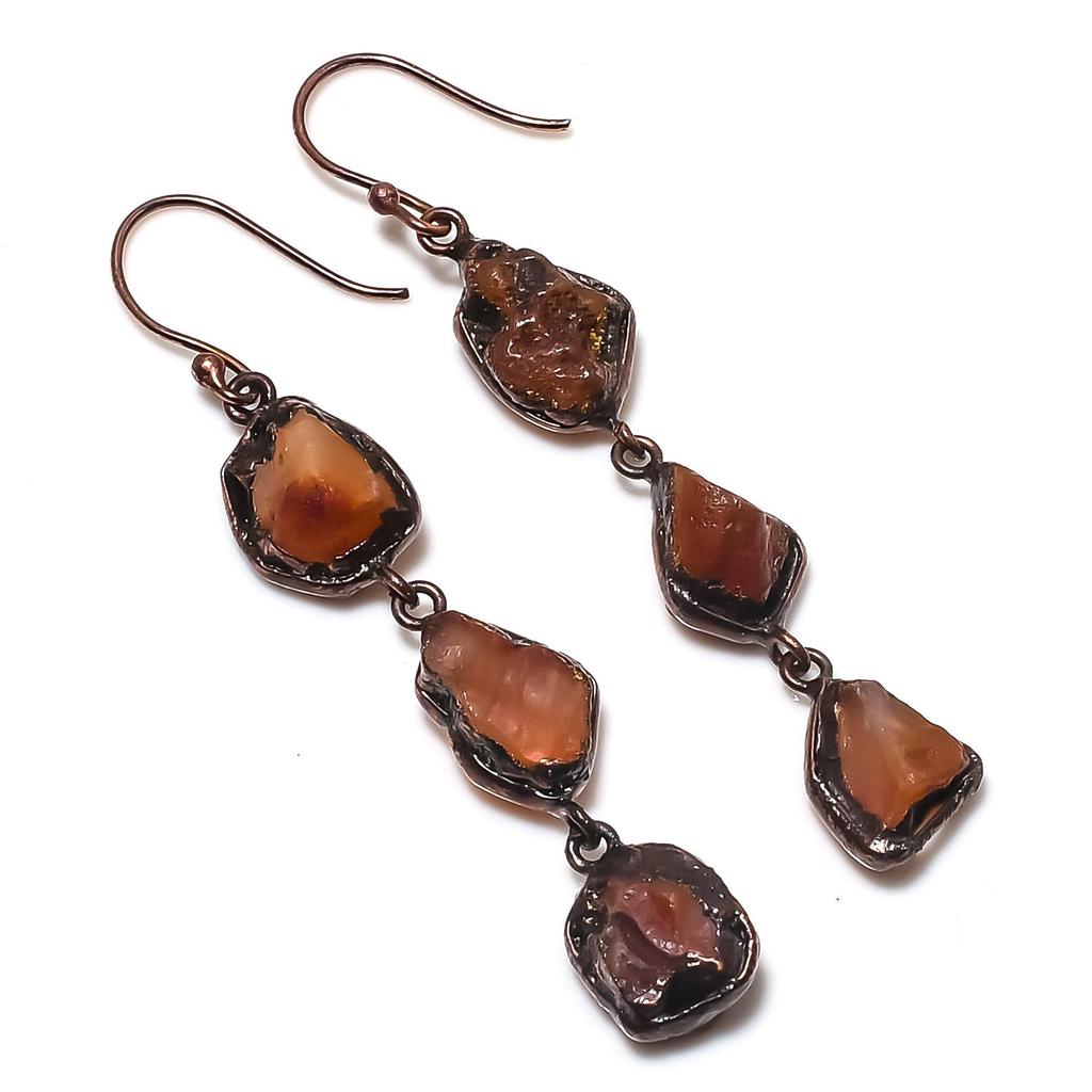 Carnelian Copper Electroformed Earrings, Handmade Gemstone Earrings Jewelry, Gifts For Wife Brand New Earrings