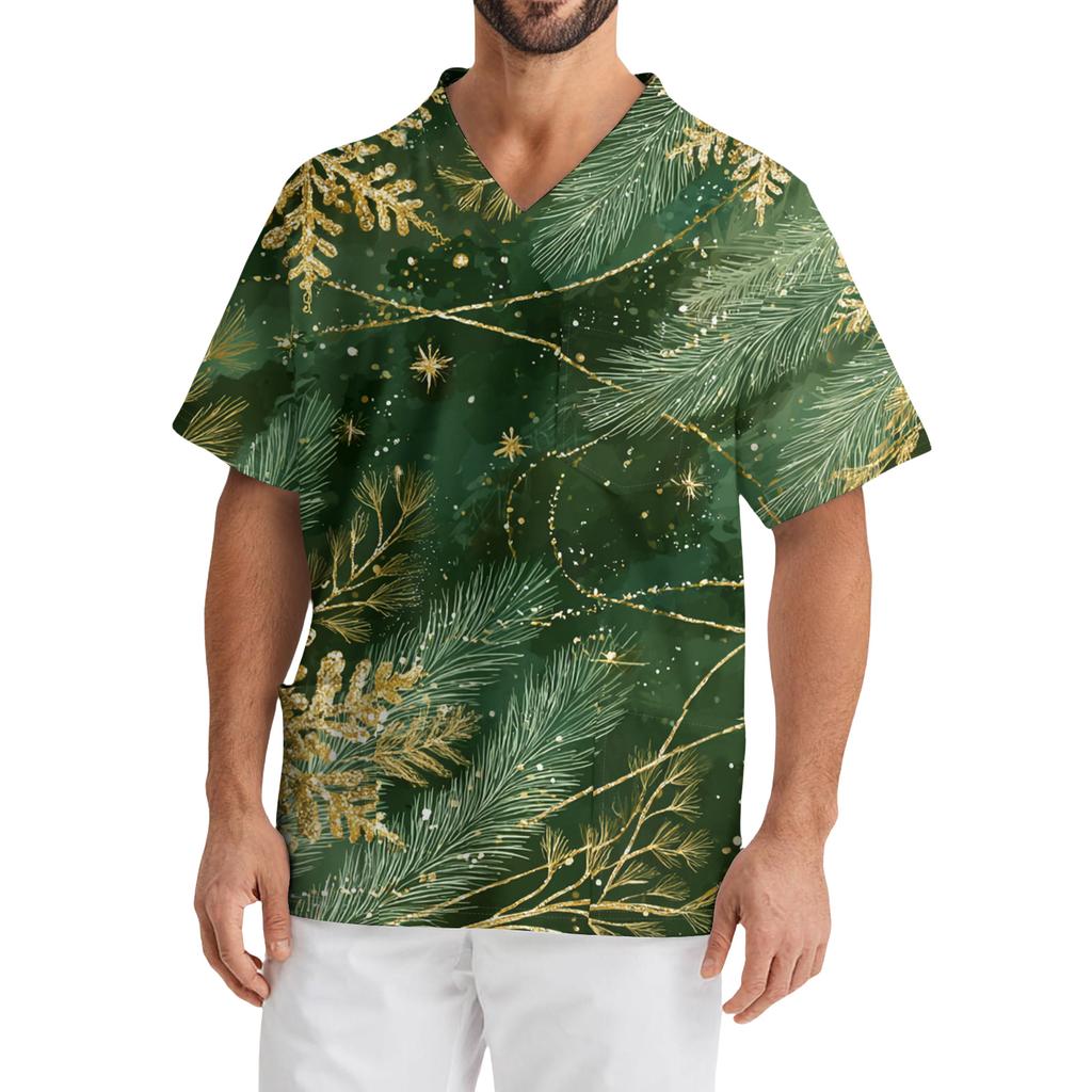 Men's Casual Short-Sleeved V-Neck Printed Front Pocket Top