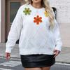 Women's Plus Size Women's Embroidered Yarn Flower Splicing Three-dimensional Decoration Woolen Pullover Sweater Long Sleeved Top