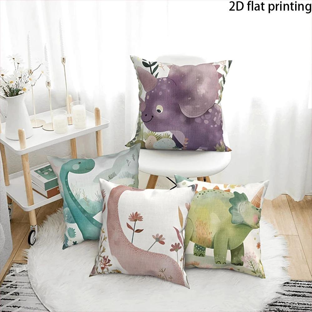 Cute Cartoon Dinosaur Pillowcase 2D Flat Printed Peach Skin Cushion Cover Kawaii Dino Throw Pillow Case for Room Nursery Decor