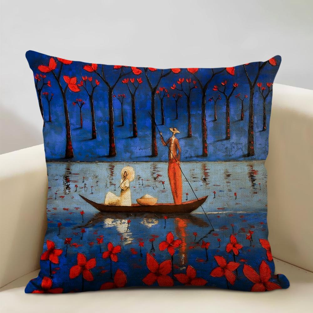 Portrait Oil Painting Cushion Cover African National Style Living Room Sofa Art Decoration Pillow Bedding 45x45cm Cover Pillows
