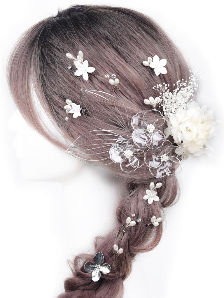 [Handmade by NANA] Hair Ornament - Gold & Silver Artificial Flowers (Baby's Breath, Hydrangea, Mizuhiki) - Perfect for Coming-of-Age Ceremony,