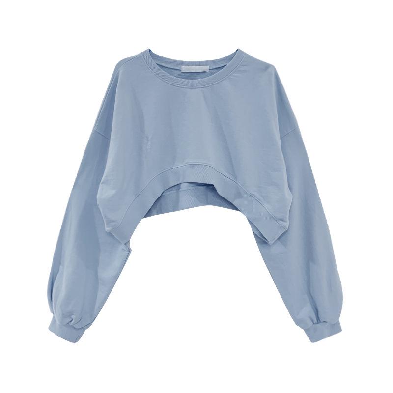 Women's Loose Fit Korean Solid Color Round Neck Long-Sleeve Sweatshirt - Autumn 2023 Trend
