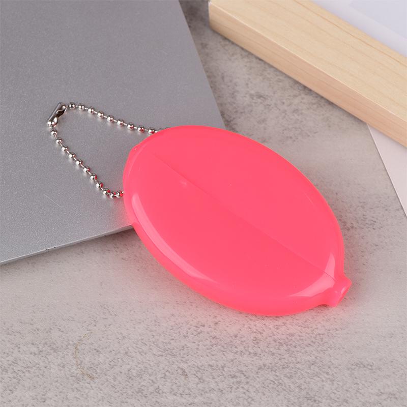 Small Oval Coin Purse Mini Earrings Rings Storage Box With Chain Solid Color Pvc  Portable Bag Pendant