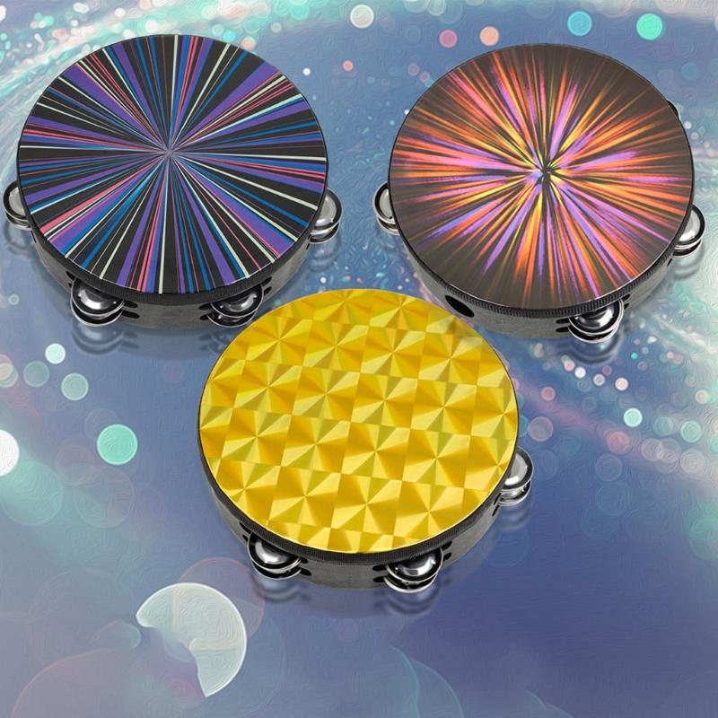 Colorful Bells Drum Handheld Tambourine Freestyles Hand Bells Musical Percussion Instrument for Family Party Child