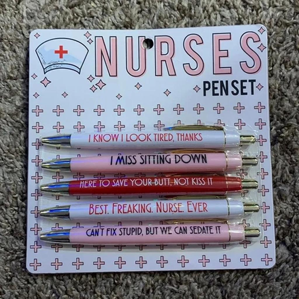 5 Pieces Nurse Pens Work Funny Black Ink Ballpoint Nursing Pens for Nurse Doctor Teachers Students Women Men Gifts