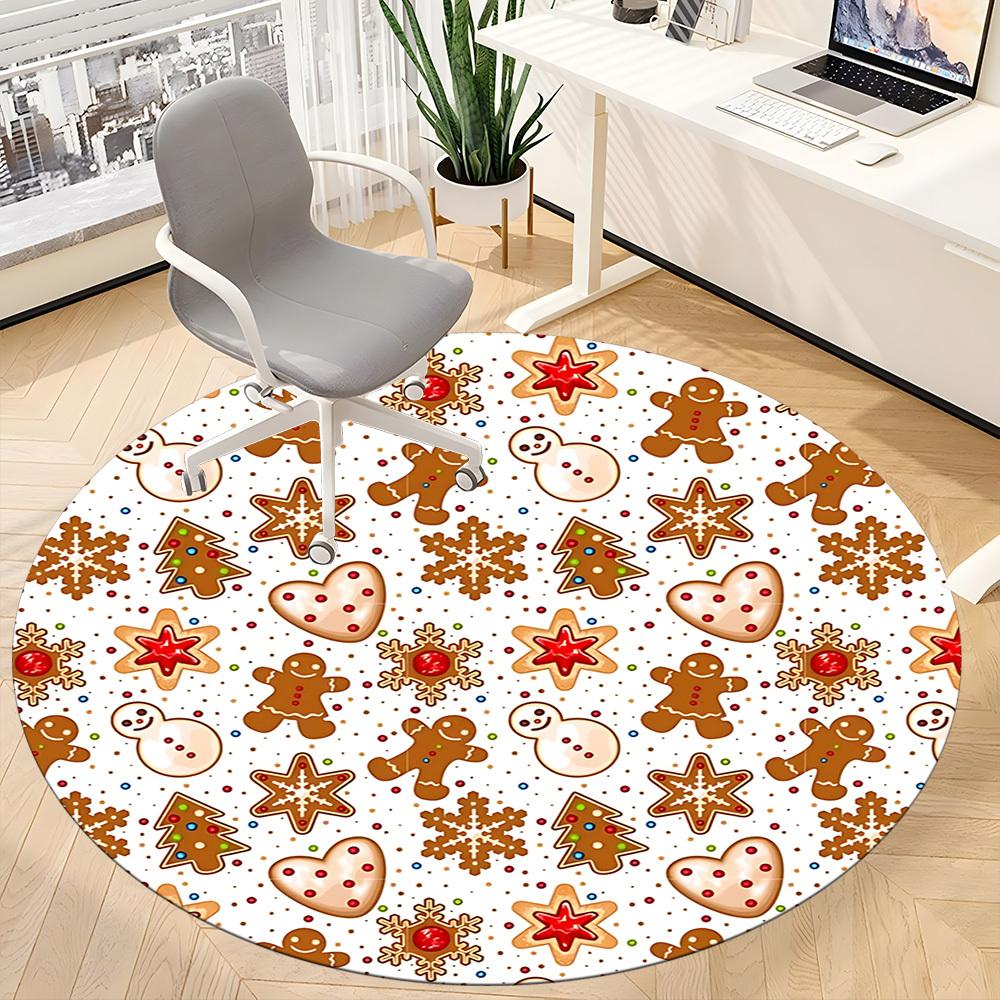 1pc Gingerbread Cookies Christmas Carpet for Office Non-Slip, Round Carpet, Soft & Comfortable, Carpet for Office, Lightweight Round Floor Mat