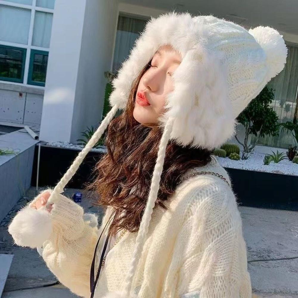 Pompom Knitted Hat Knitted Ear Protection Hat New Beanie Hat  Autumn and Winter