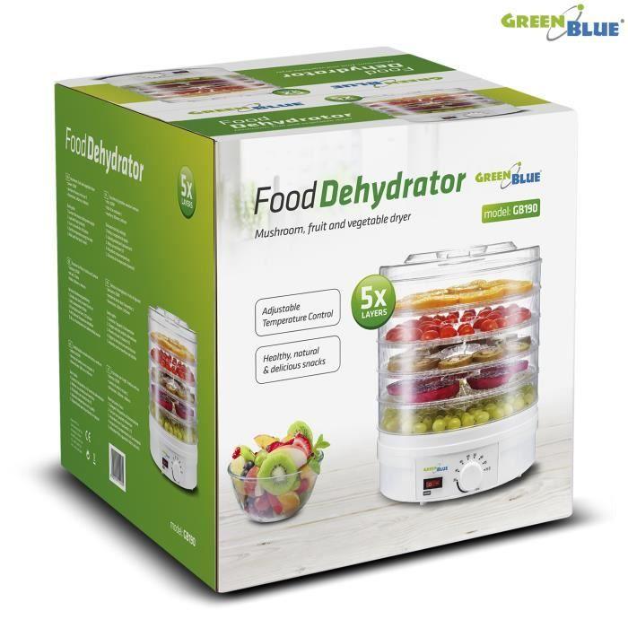 Déshydrateur alimentaire - GreenBlue - GB190 - 250W - 5 tamis - Température 35-70°C