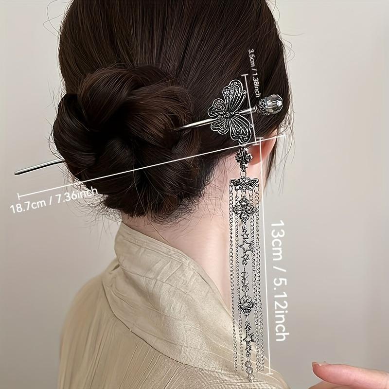 1pc Chinese Style Retro Silver Butterfly Tassel Women Hairpin Daily Dressing Performance Shooting Niche Fashion Elegant Headwear