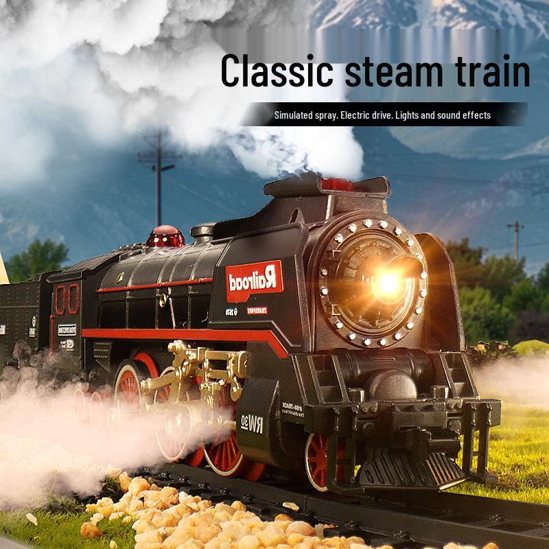 

Children s Retro Green Steam Train Electric Toy with Leather Carriages 99*216cm