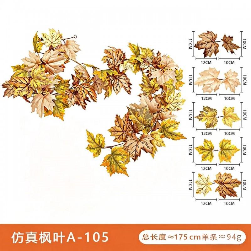 Artificial Maple Leaf Vine Fall Decor Black Leaves Harvest Season Home Decoration Silk Floral Garland