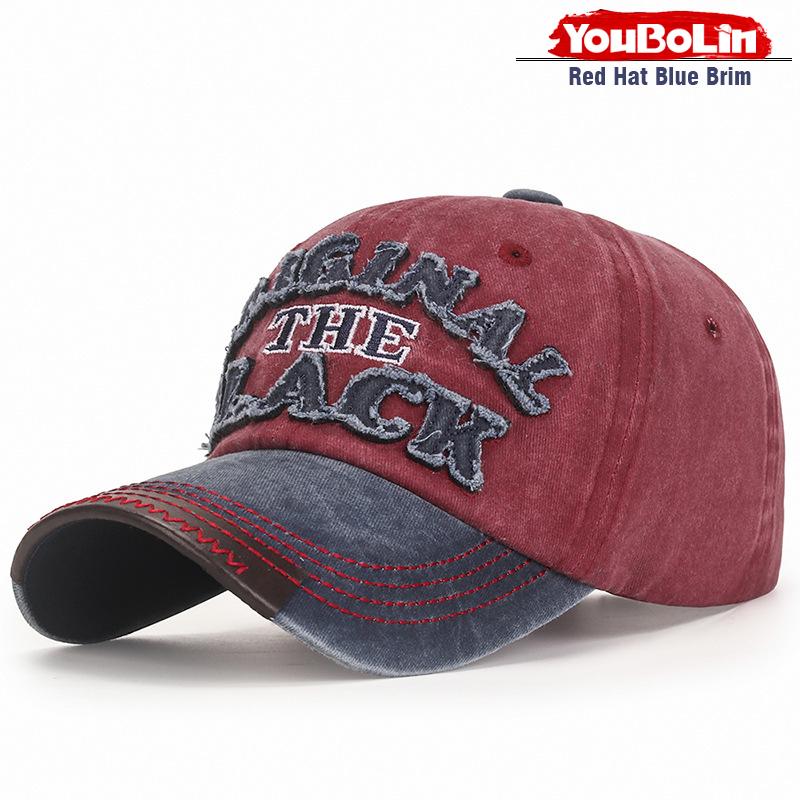 Cotton Coated Washed Baseball Cap With Embroidered Black Lettering And Patches