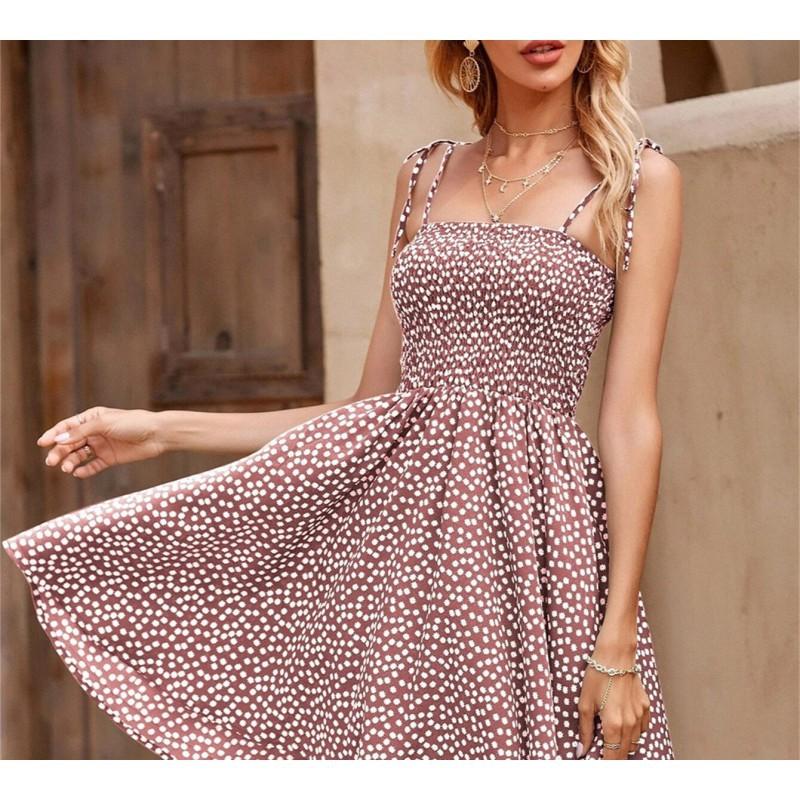 

Bohemian Print Tube Top Sexy Mini Skirt Polka Dot Sling Beach Dress L рожевий