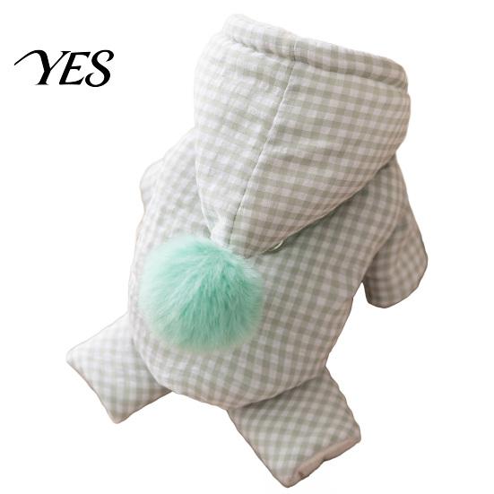 Outdoor Dog Apparel Hooded Plaid Pet Jumpsuit, Four Legged Apparel, Cozy Hoodie with Small Winter Coat Pompom, Plush Lined Onesie Clothes for