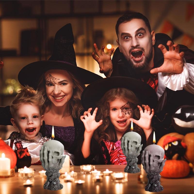 Halloween Schädel Kerze Silikonform Set Handgehaltenes Harzguss DIY Gips Handgefertigtes Kunstwerk Herstellungswerkzeug 1 Stück