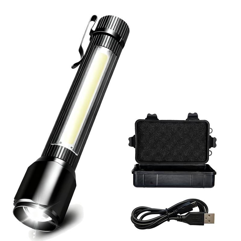Rechargeable Zoom LED Flashlight Handheld Torch with 3 Modes Waterproof High Power Light Hand Lamp For Working Outdoor Camping