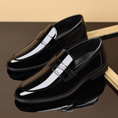 Men's Business Shoes New Leather Loafers Men's Shoes British One-pedal Square Head Patent Leather Glossy Wedding Shoes Casual Leather Shoes
