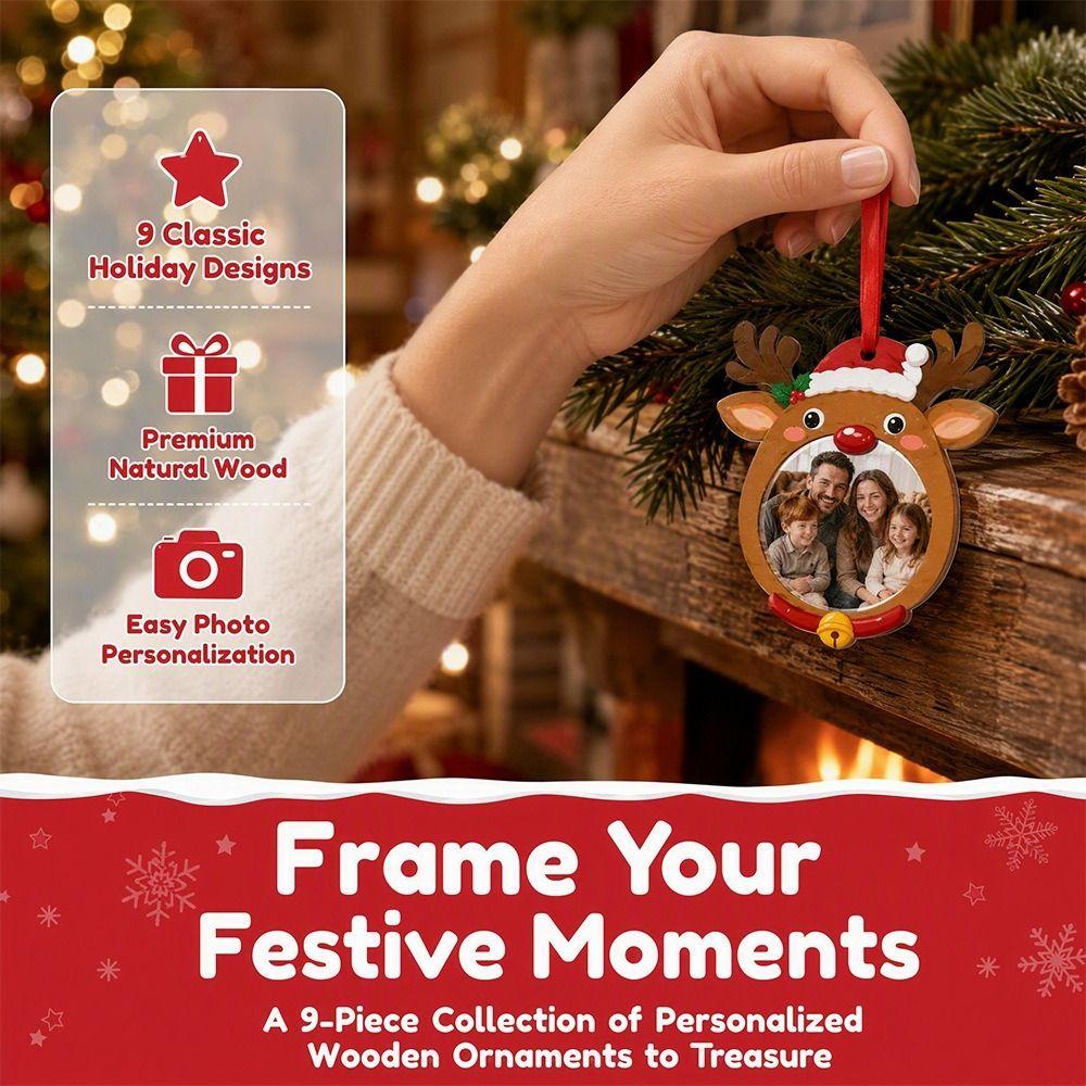 Flat Design Christmas Photo Frame Hanging Rope Xmas Tree Decoration  For Wall