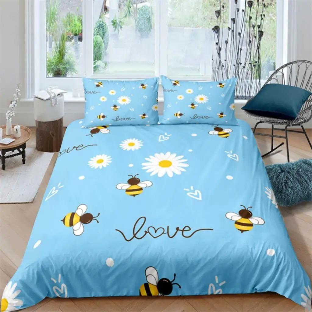 Set da letto a nido d'ape di ape Fauna selvatica volante Geometrico Floreale Copripiumino Singolo King Size Microfibra Esagono Alveare Copripiumino