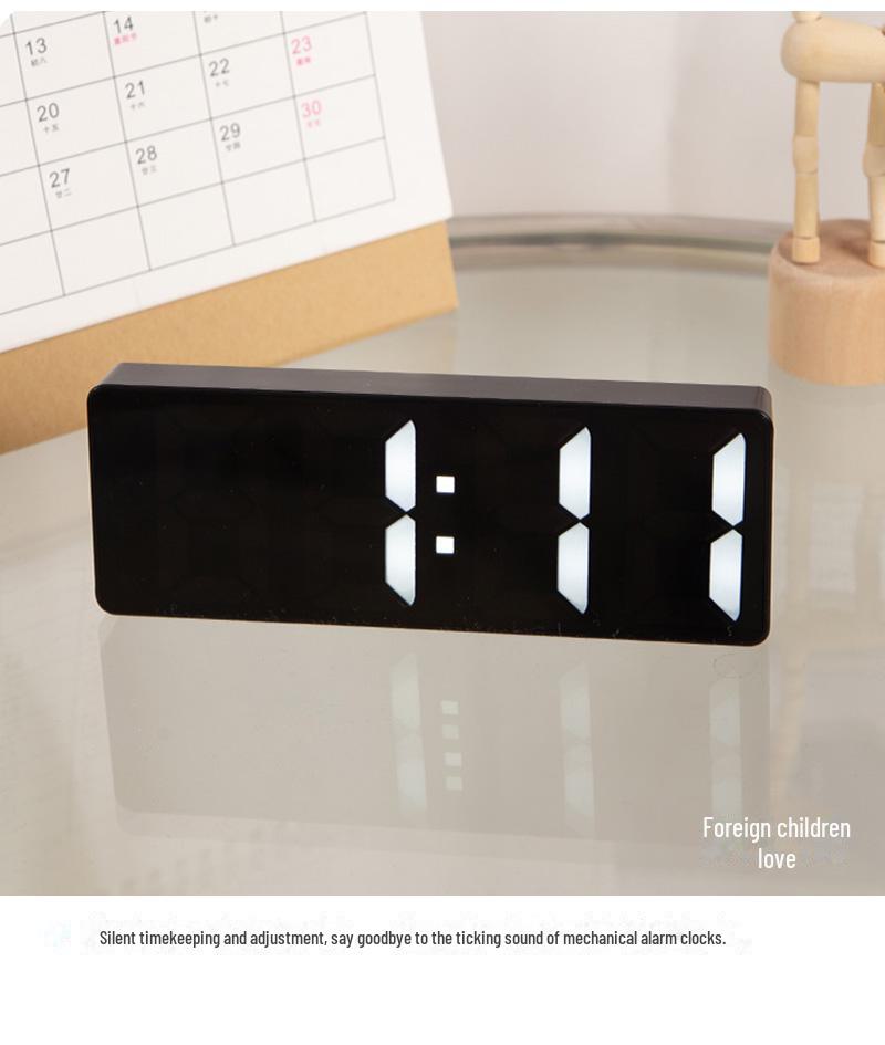 LED Mirror Desktop Clock: Digital Display Table Ornament & Student Alarm Clock