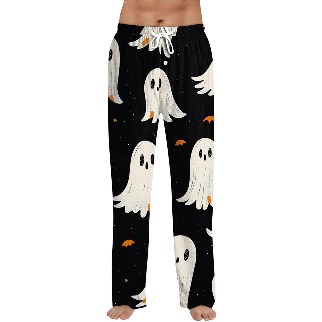 Men's Halloween Print Drawstring Pants Casual Pajama Pants