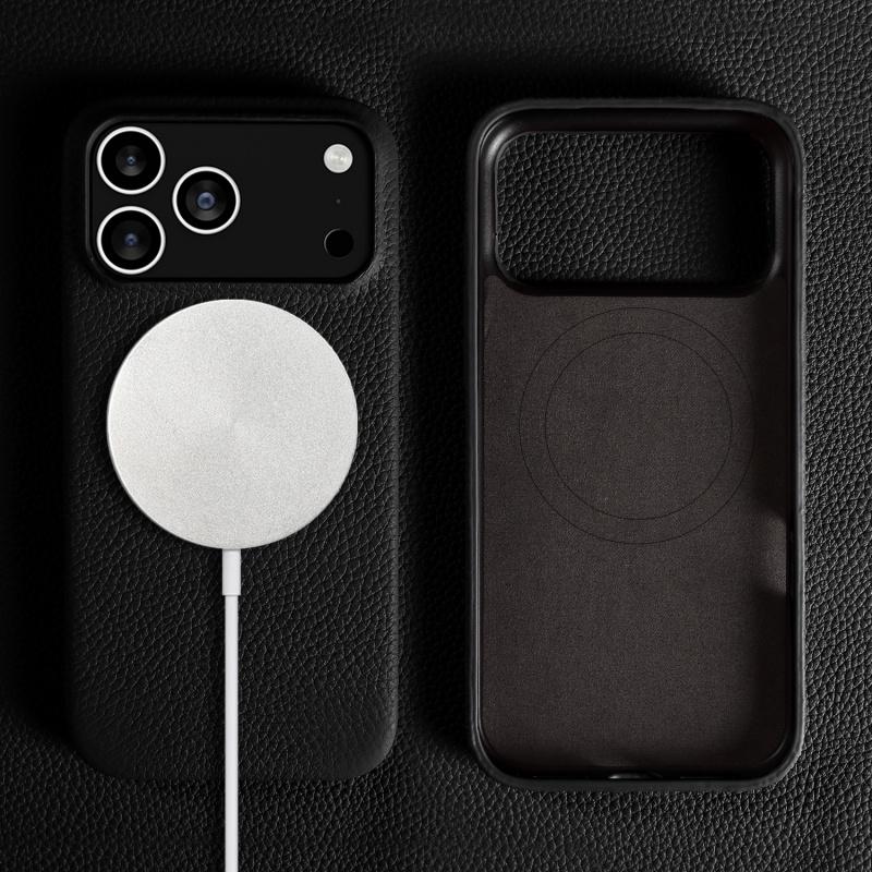 Luxury Litchi Genuine Leather Magnetic Suction Case For Iphone 17 16 15 14 13 Pro Max Air Full Protection Shockproof Back Cover