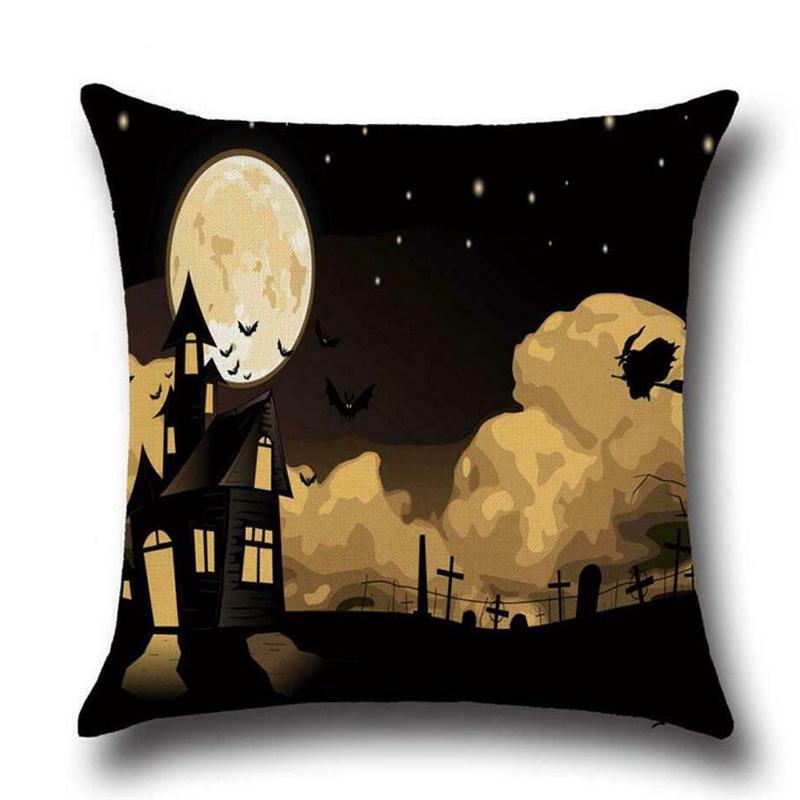 Cotton Linen Halloween Sofa Decor Cushion Cover With Stylish Pumpkin Design